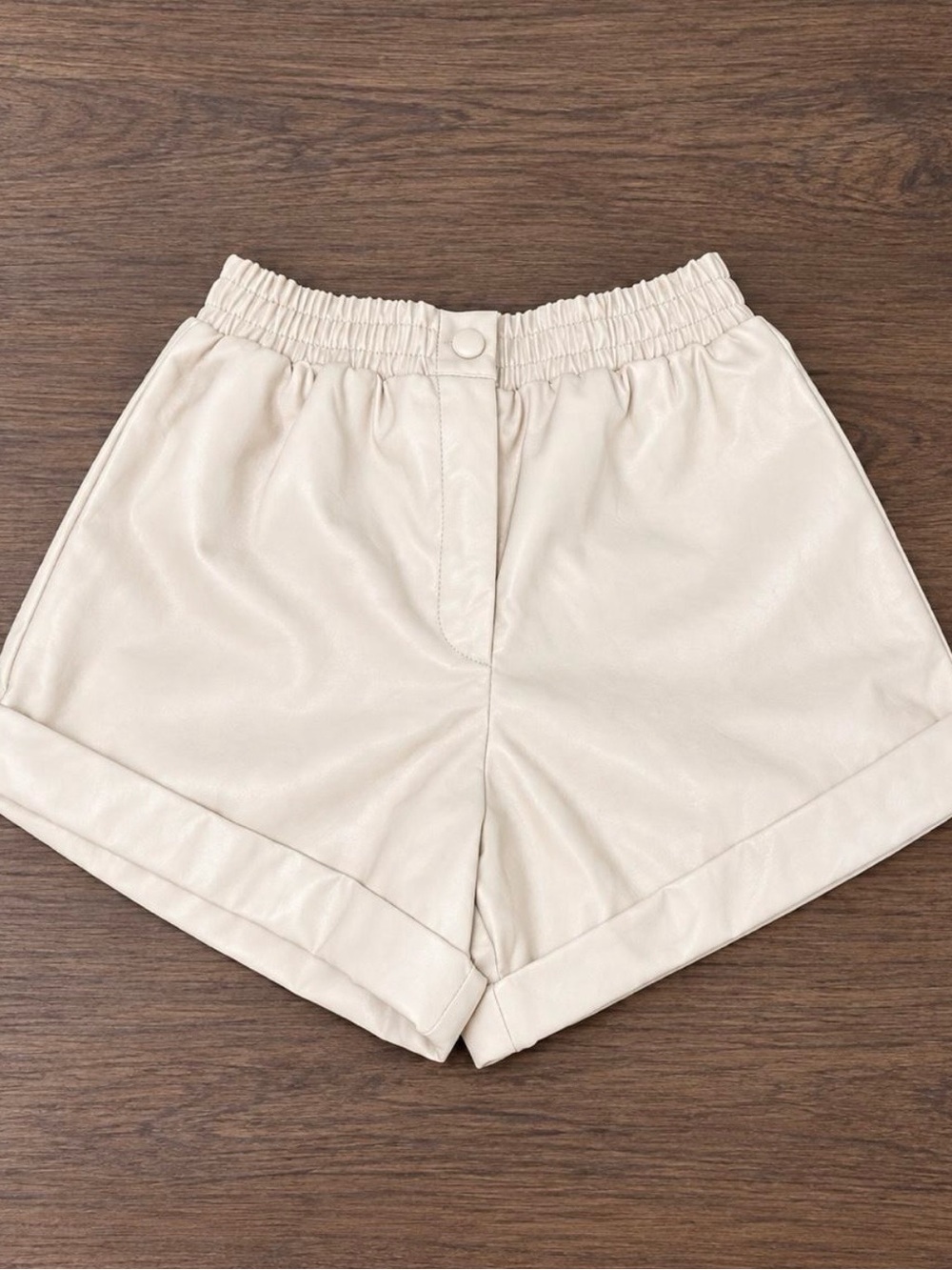 Olivaceous Cream High-Waist Faux Leather Shorts
